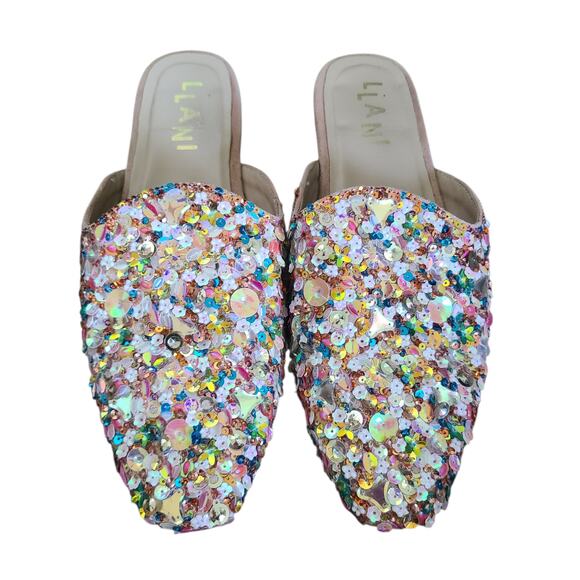 LLANI Confetti Embellished Slides in Peach Size 41 US 10 - Picture 2 of 6